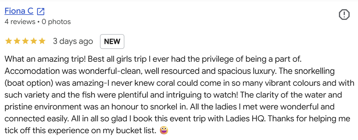 Google review from Fiona C